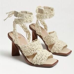 Sam Edelman Harleigh Ankle Wrap Heel 11 Natural Woven Boho Resort Wear Festival